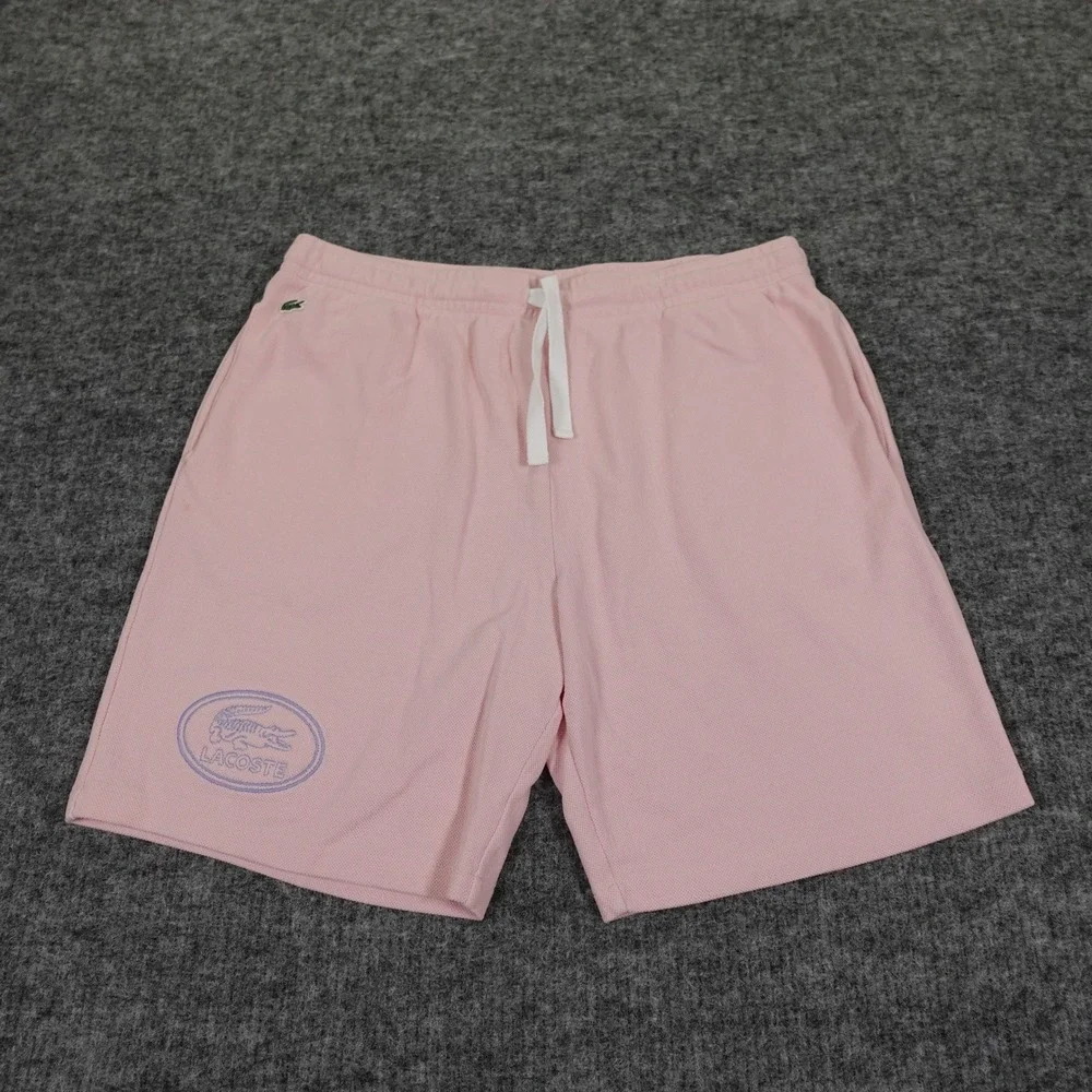 Lacoste Sport Croc Embroidery Shorts Mens XXL‎ Pink Cotton Blend Drawstring